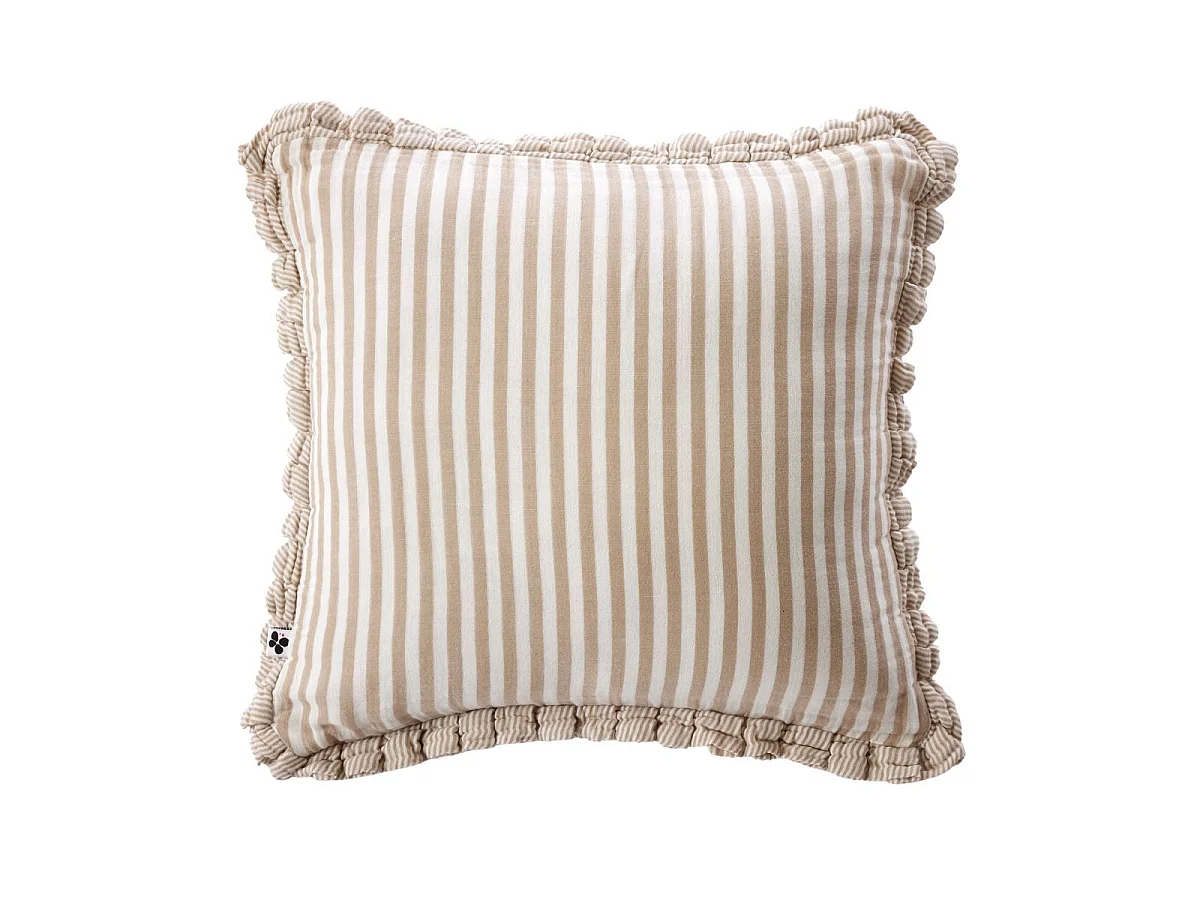 Coussin déhoussable 45x45cm gaze de coton tissé rayé beige - ROMELIA