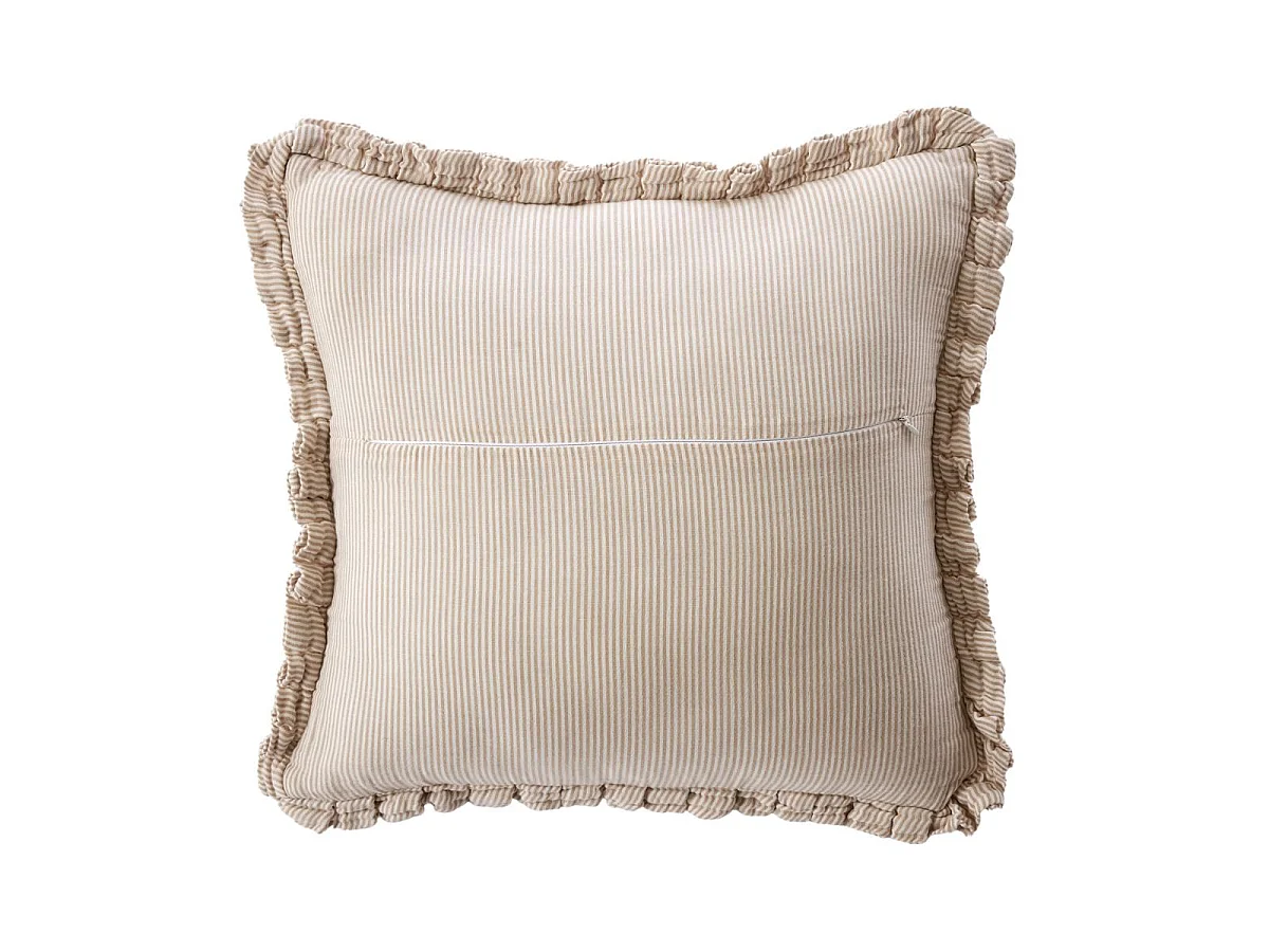 Coussin déhoussable 45x45cm gaze de coton tissé rayé beige - ROMELIA