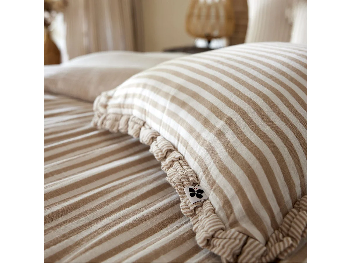 Coussin déhoussable 45x45cm gaze de coton tissé rayé beige - ROMELIA
