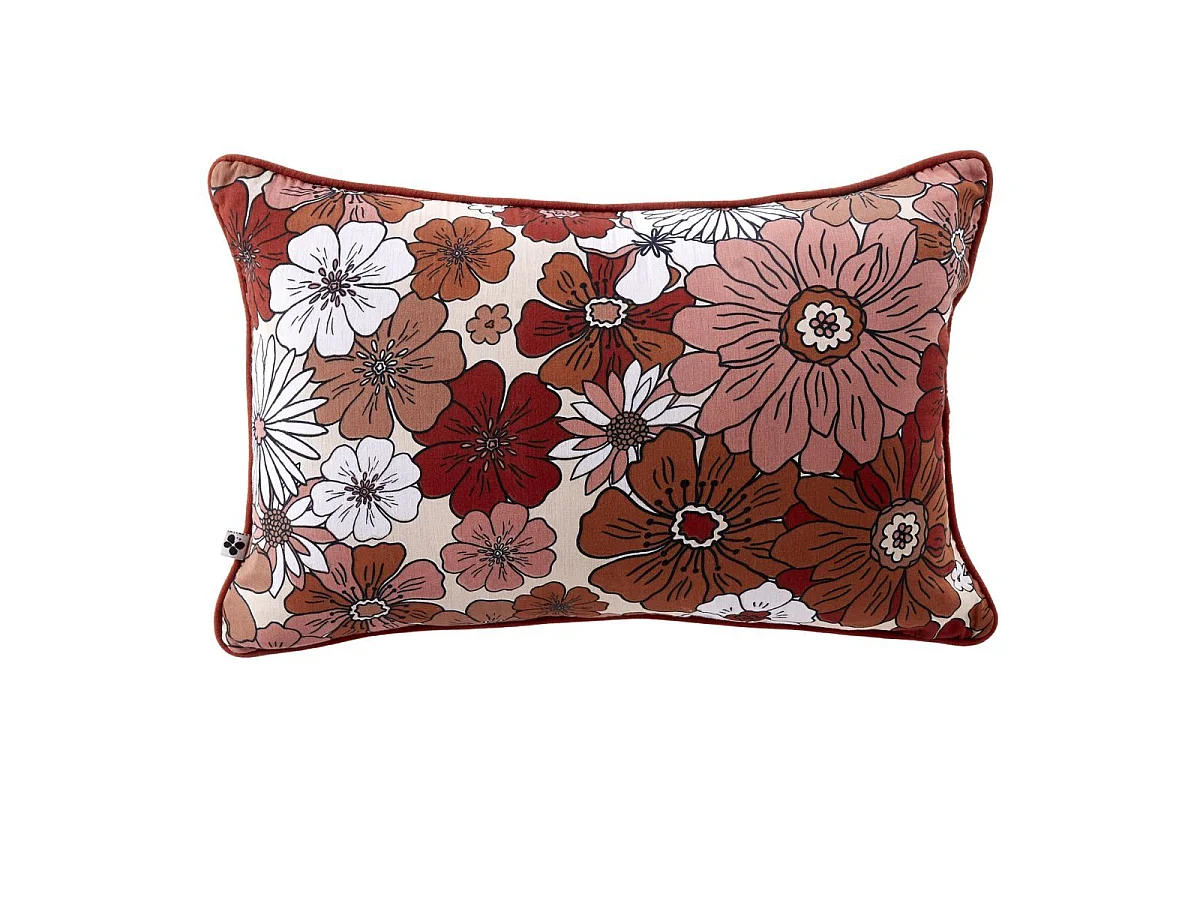 Coussin déhoussable 45x60cm gaze de coton imprimé Floral coloris terracotta - ANASTASIA