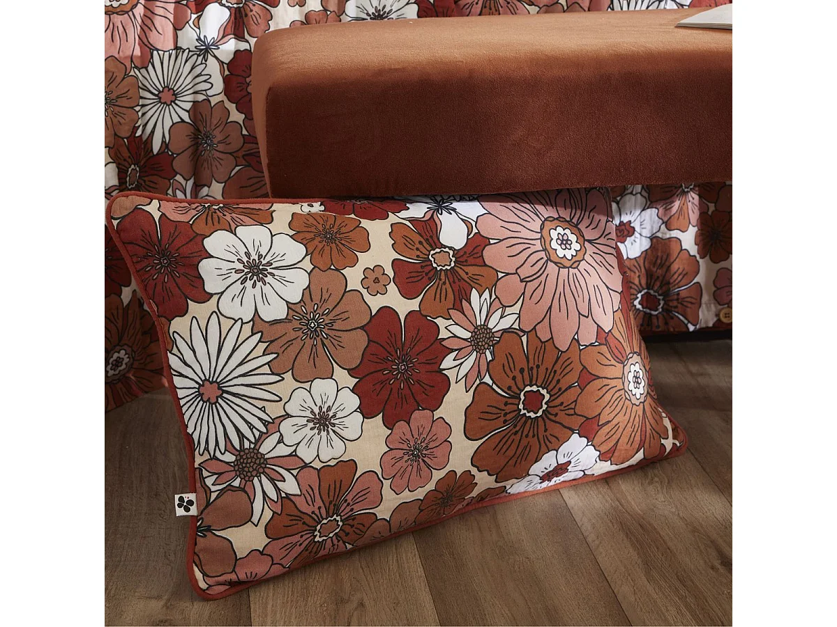 Coussin déhoussable 45x60cm gaze de coton imprimé Floral coloris terracotta - ANASTASIA