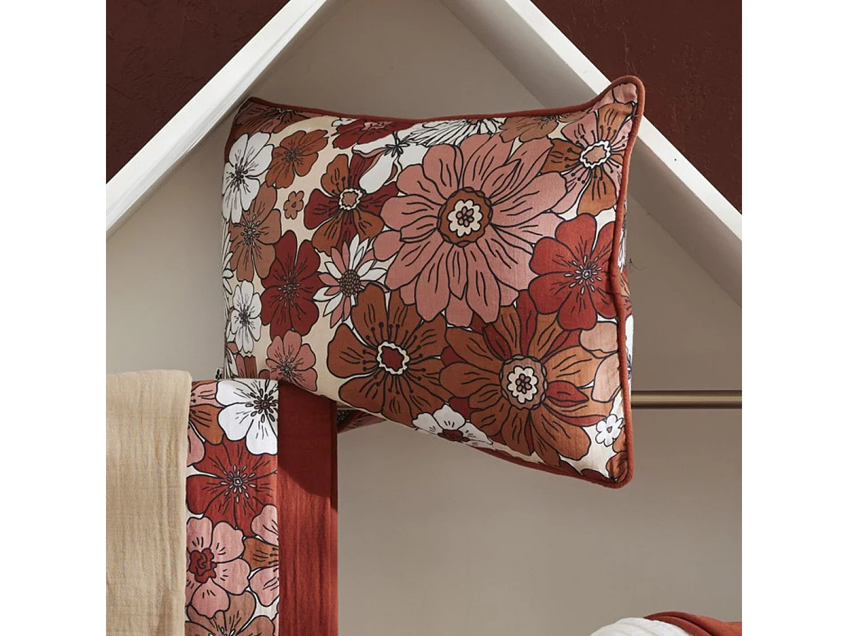 Coussin déhoussable 45x60cm gaze de coton imprimé Floral coloris terracotta - ANASTASIA
