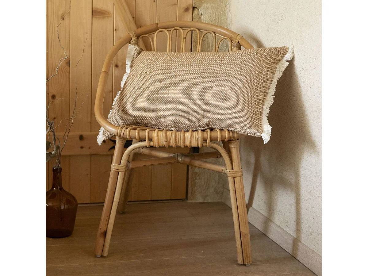 Coussin déhoussable 40x60cm coton tissage texturé coloris beige - ANTOINETTE