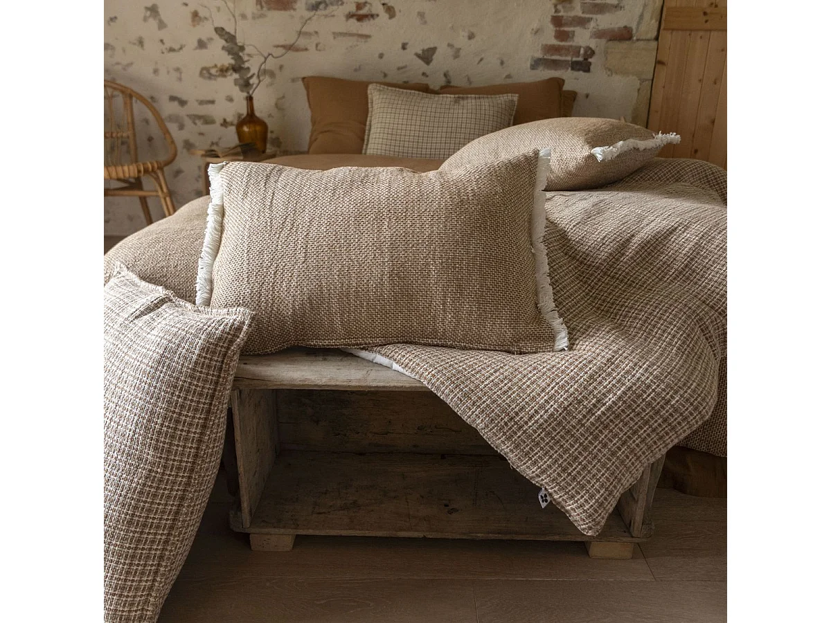 Coussin déhoussable 40x60cm coton tissage texturé coloris beige - ANTOINETTE