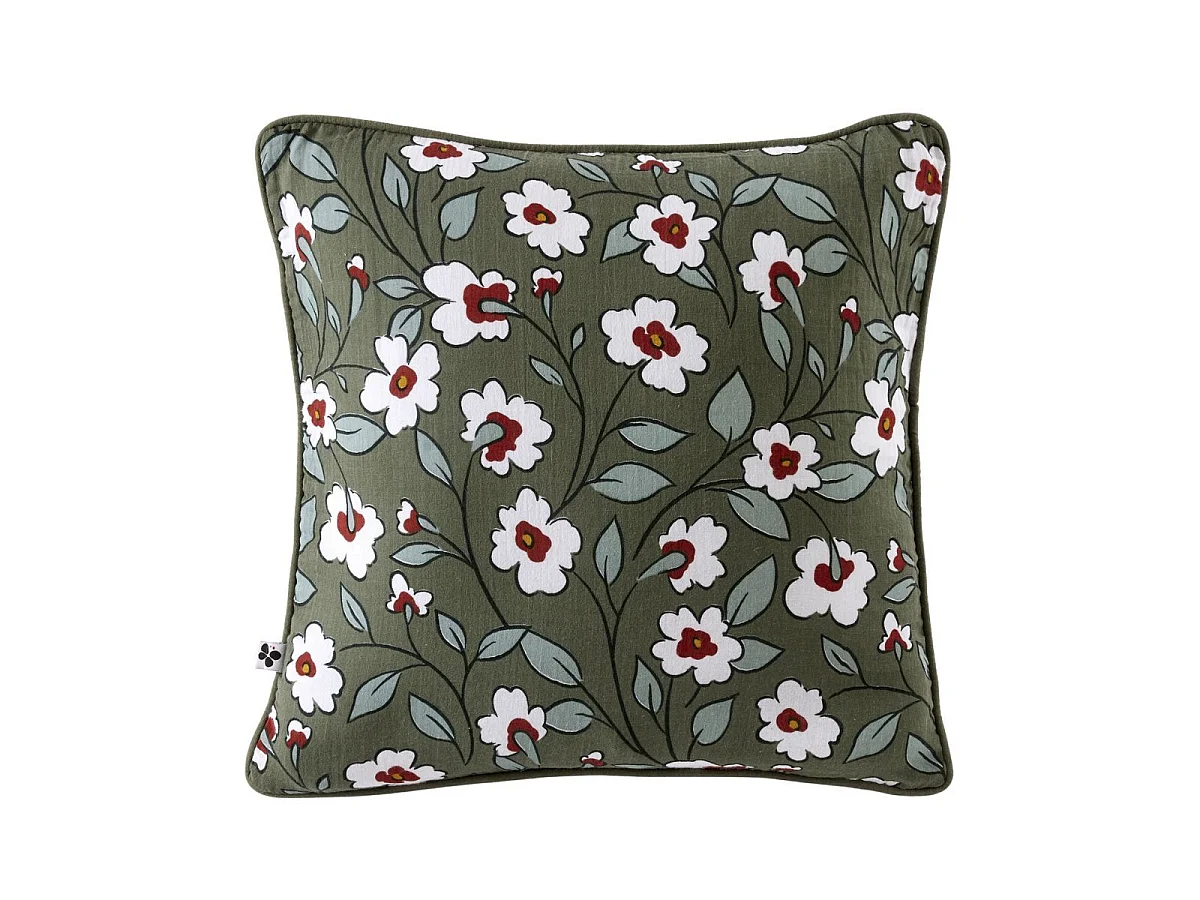 Coussin déhoussable 45x45cm gaze de coton imprimé Floral coloris vert - FLORIANE
