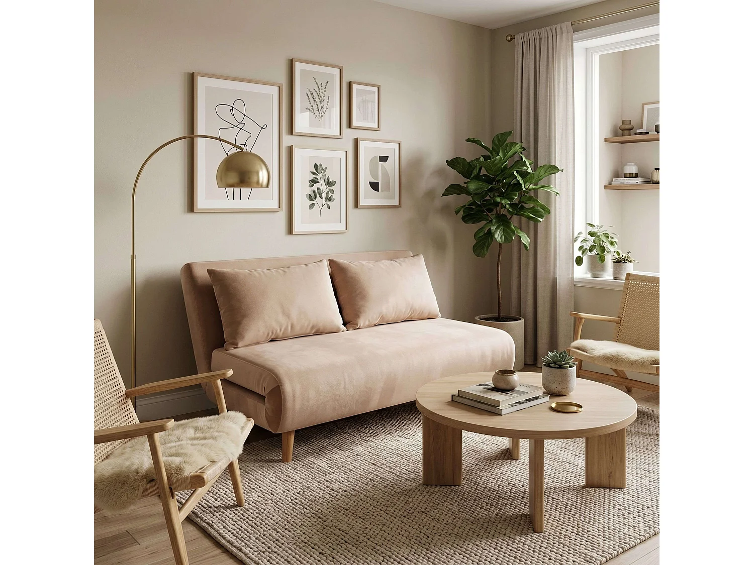 Sillón cama 2 plazas Nórdic Duo Beige 118x183 cm