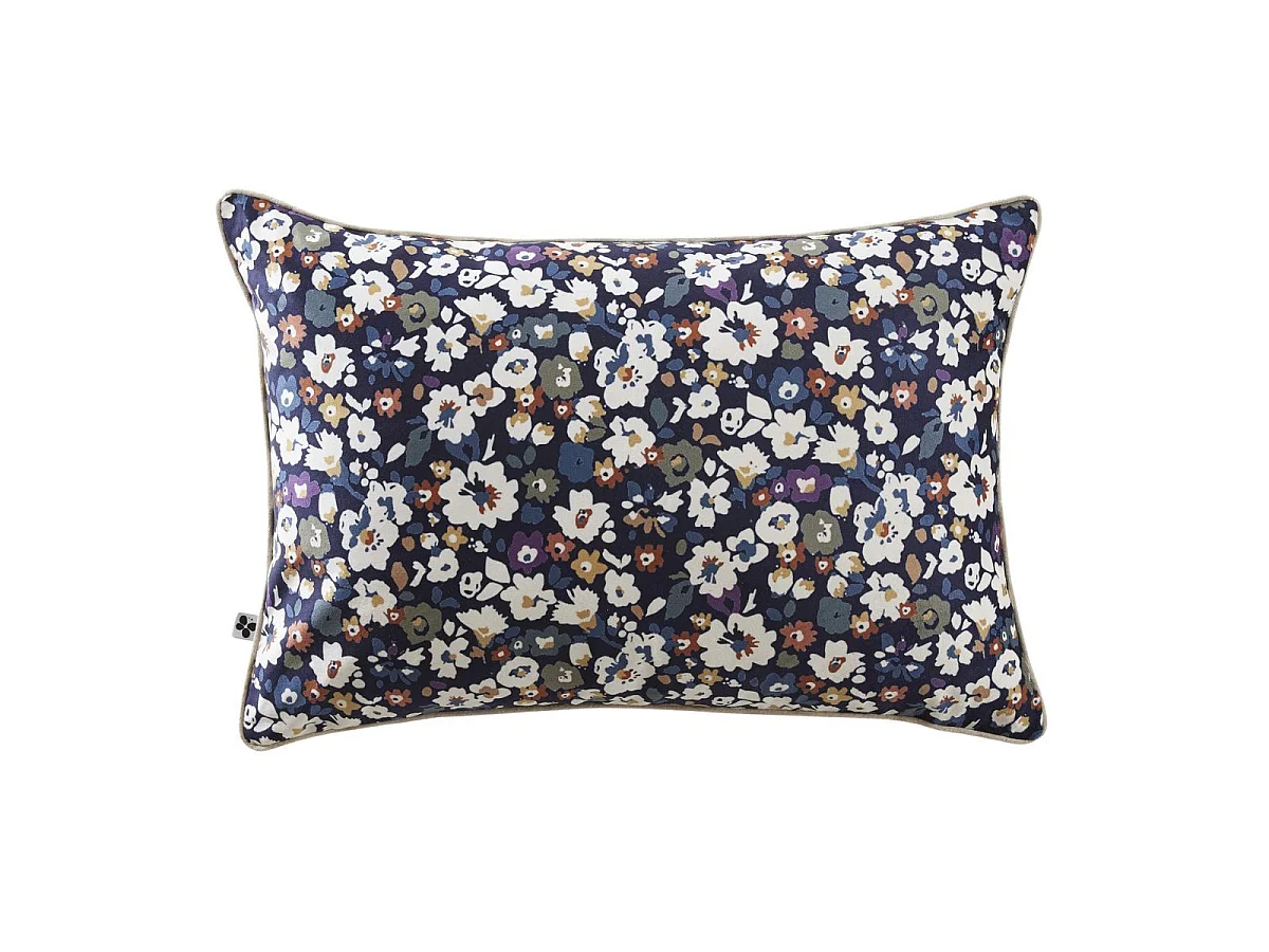 Coussin déhoussable 40x60cm velours imprimé petites fleurs coloris bleu marine - CORINNE