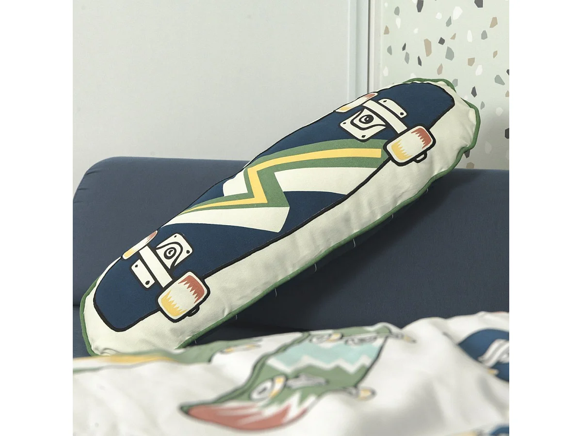 Coussin Déhoussable coton motif et forme skateboard - STREET