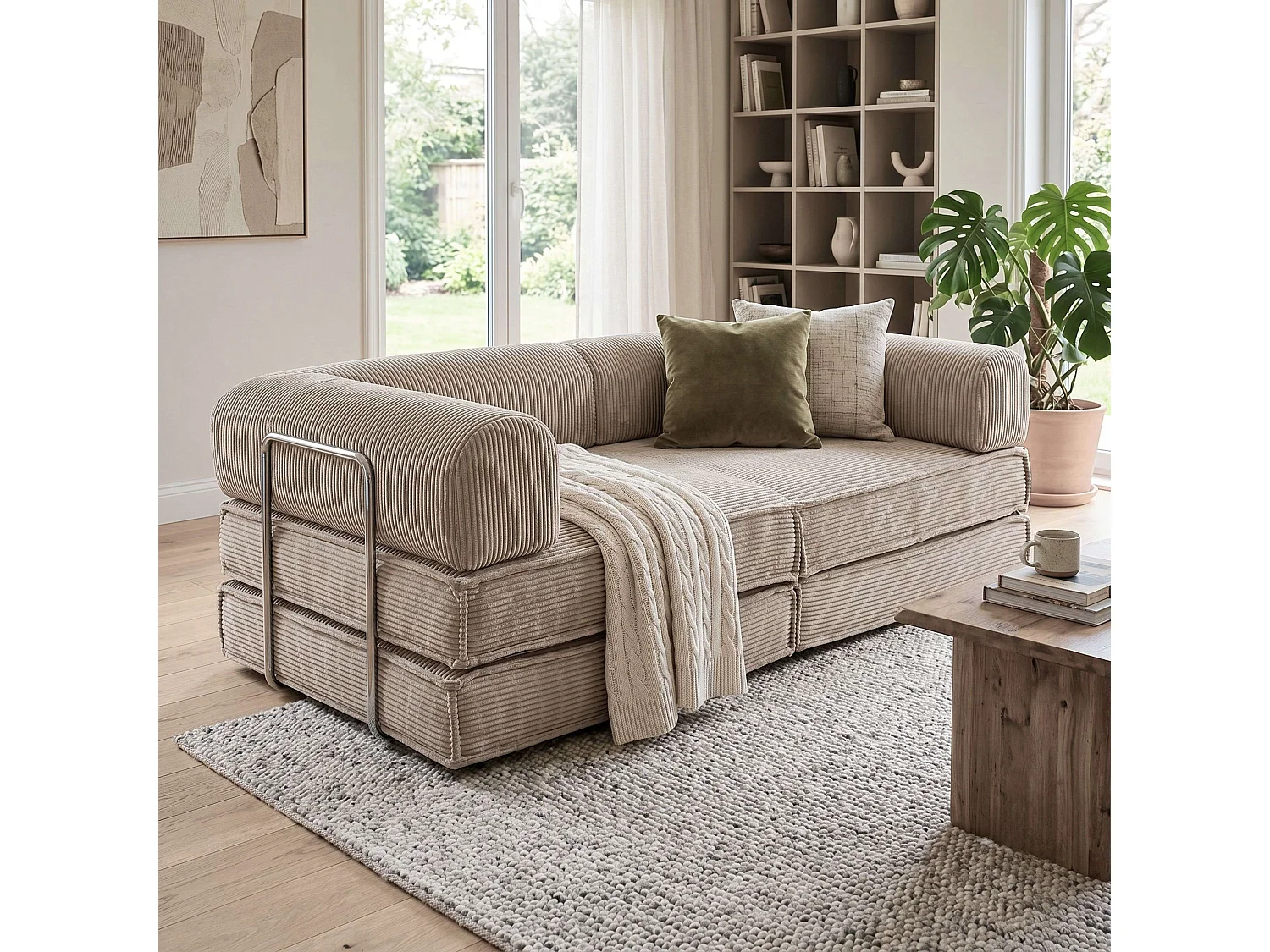 Sofá cama Nest 2 plazas Beige pana 182 cm
