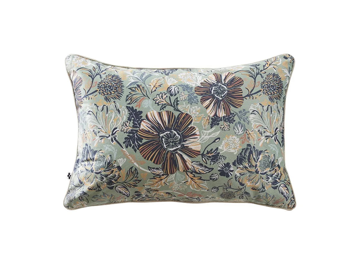 Coussin déhoussable 40x60cm velours imprimé floral coloris vert céladon - ISABEL