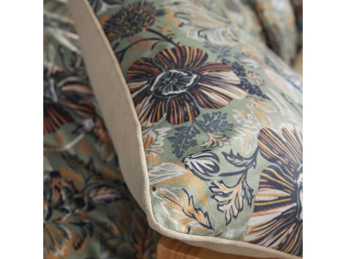 Coussin déhoussable 40x60cm velours imprimé floral coloris vert céladon - ISABEL