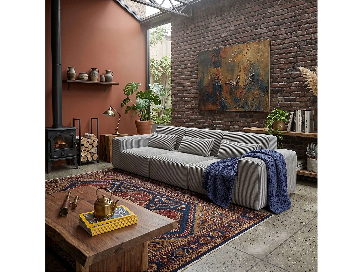 Sofá modular Horizon cinza claro de 3 lugares, 307 cm