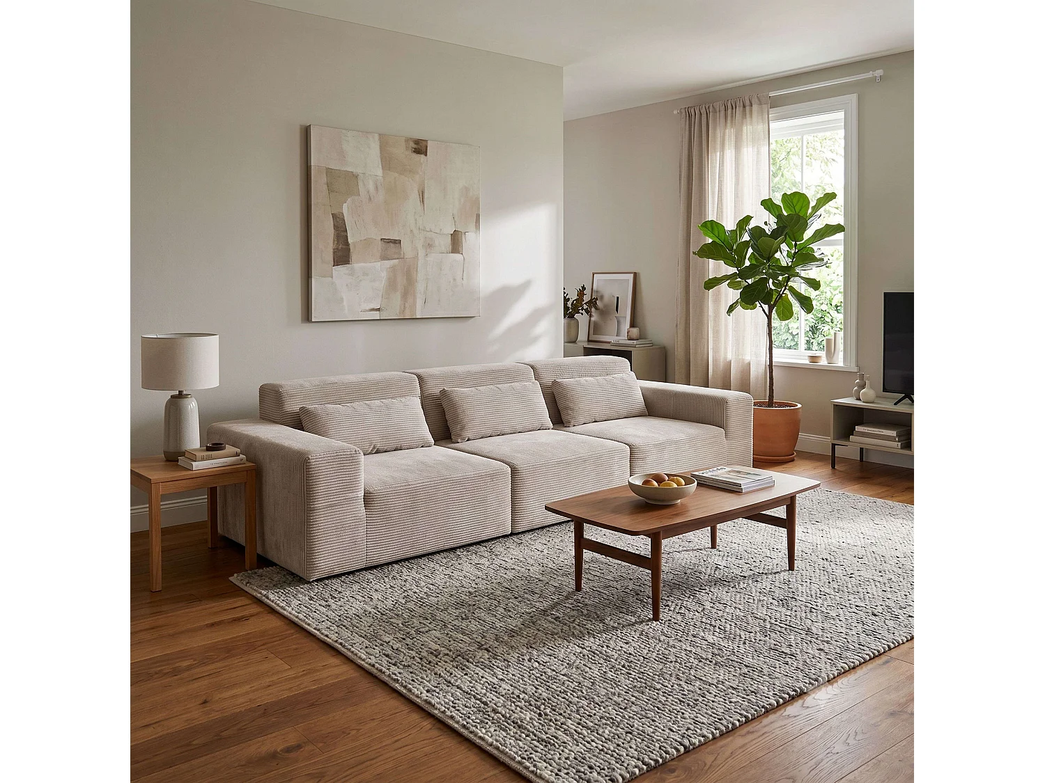 Sofá modular Horizon de 3 lugares, bege, densidade da espuma 307 cm