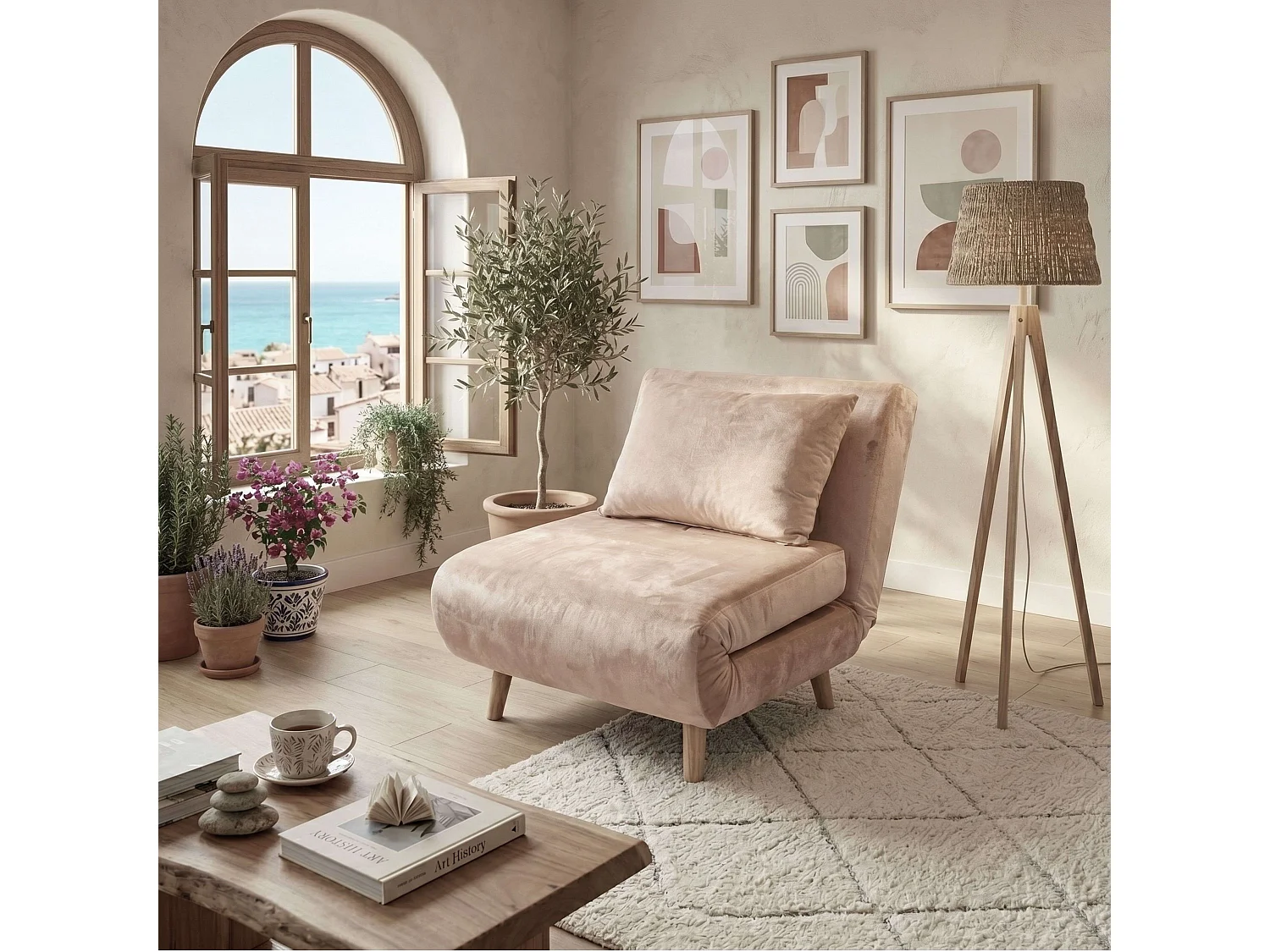 Sillón cama Nórdic Lite Beige espuma tela 76x183 cm