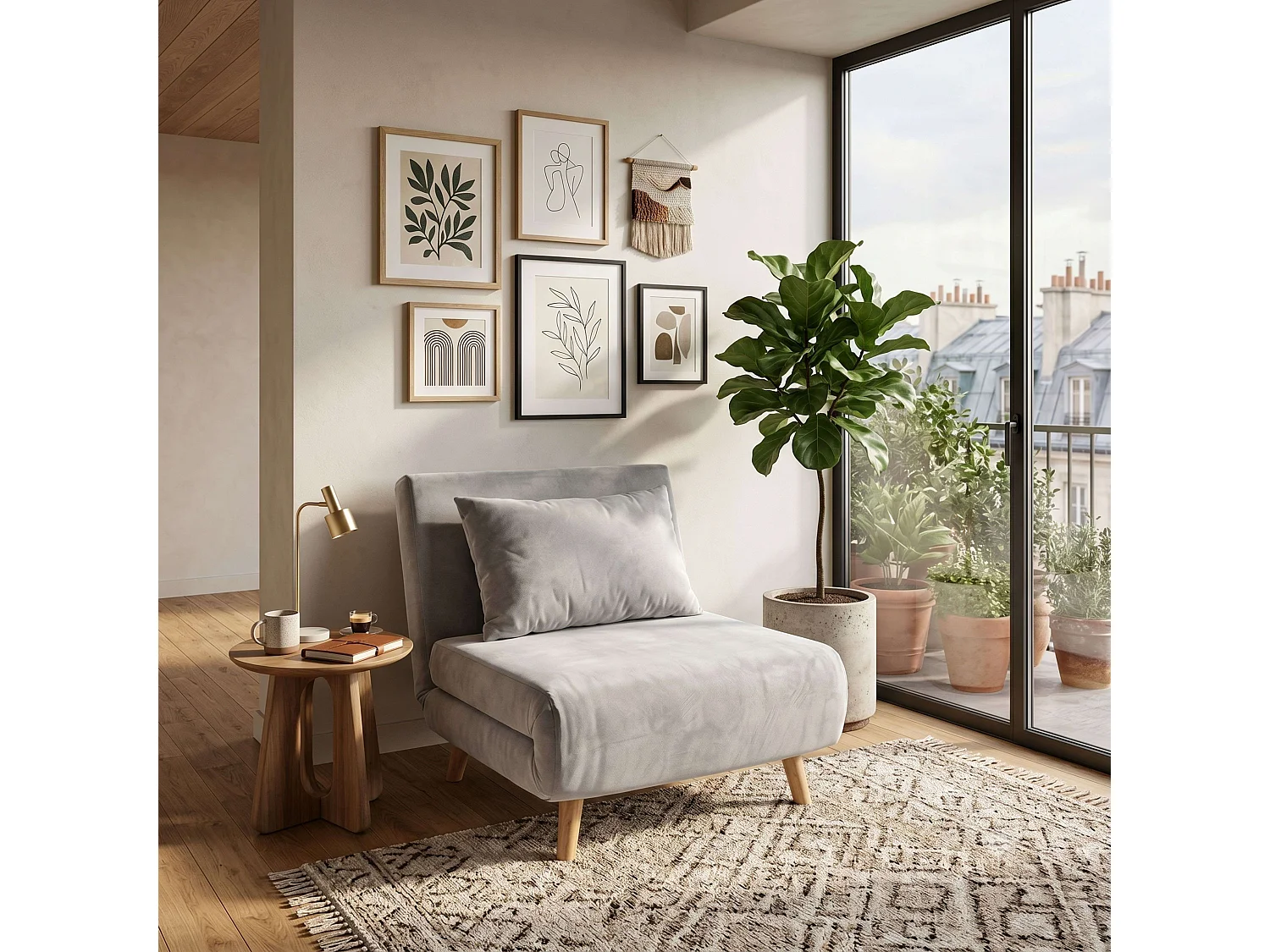 Sillón cama Nórdic Lite Gris Claro 76x183 cm