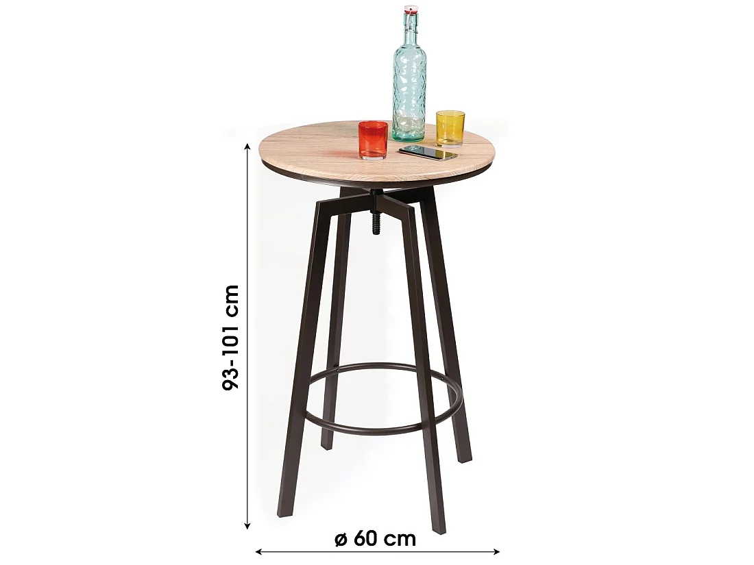 Bar ajustable en altura colección DARYL – Estilo vintage, dimensiones 60x60x101 cm