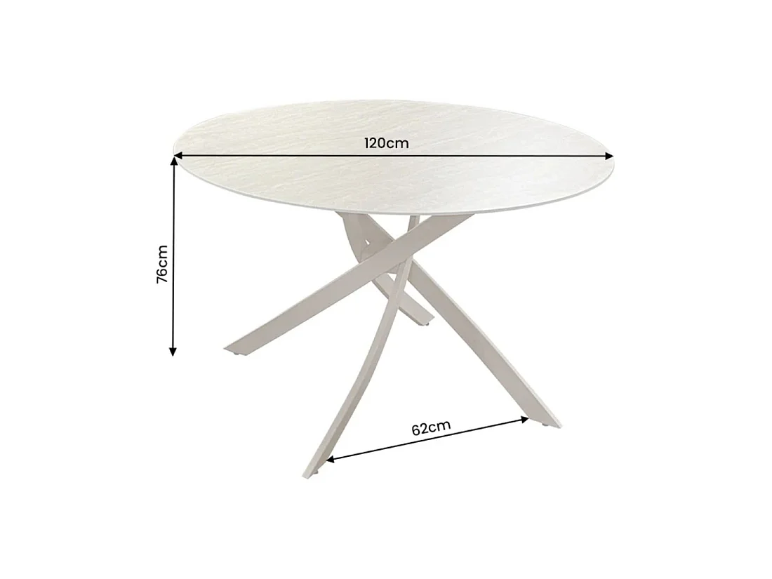 Table de salle à manger ronde ARAVIS 120 cm – Céramique beige effet pierre et piètement design marron