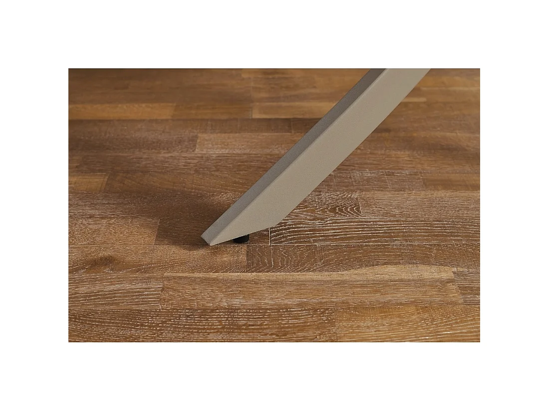 Table de salle à manger ronde ARAVIS 120 cm – Céramique beige effet pierre et piètement design marron