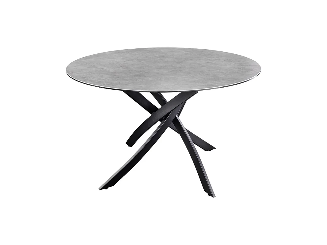 Table de salle à manger ronde ARAVIS 120 cm – Céramique grise et piètement métal noir sculptural