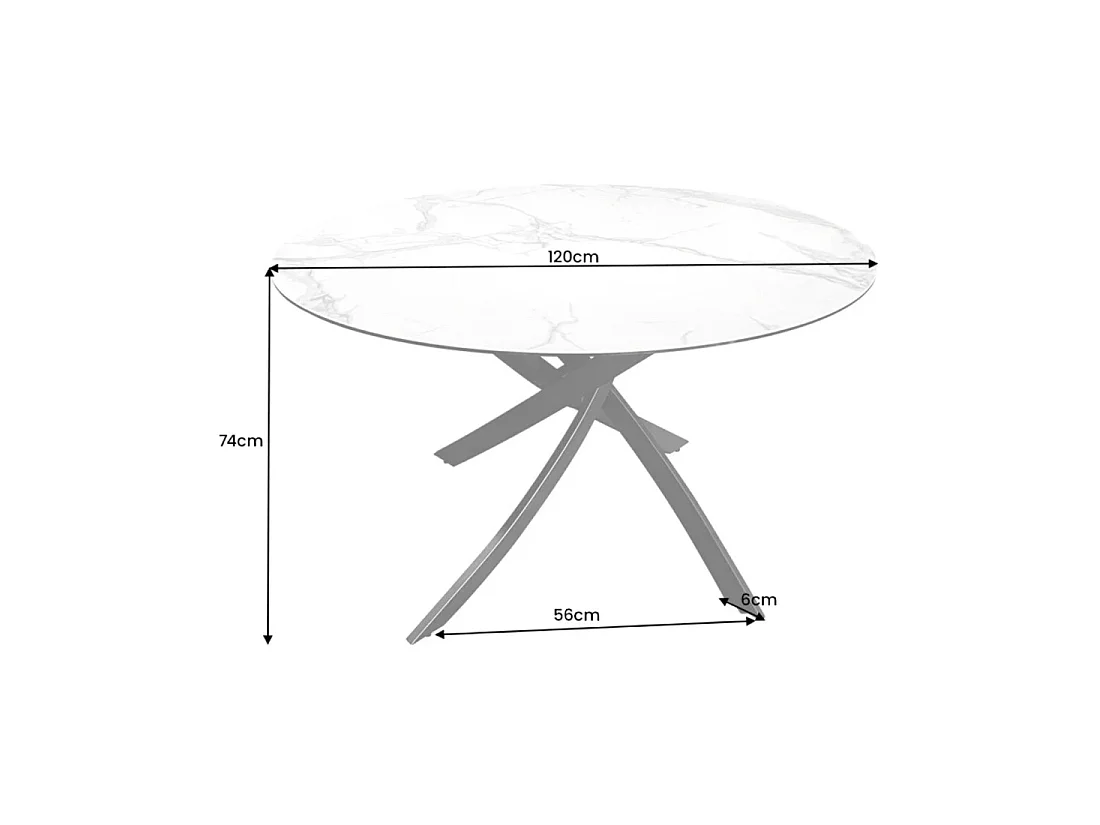 Table de salle à manger ronde ARAVIS 120 cm – Céramique grise et piètement métal noir sculptural
