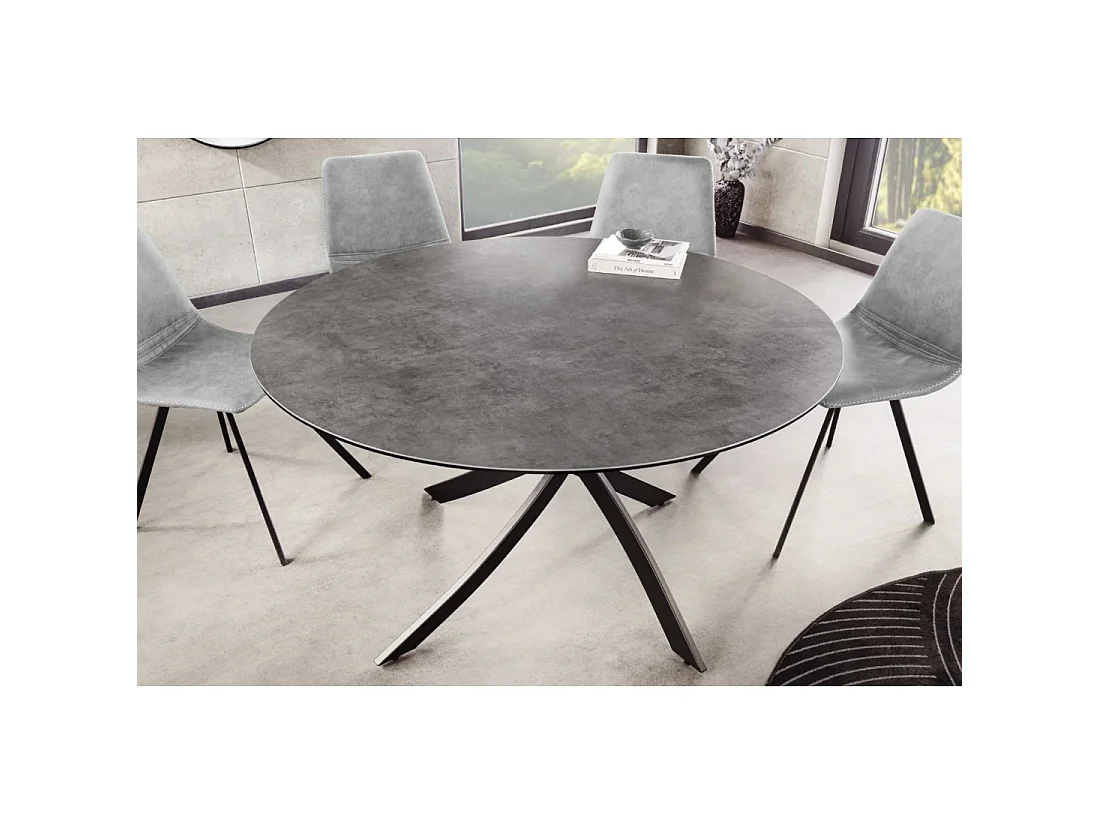 Table de salle à manger ronde ARAVIS 120 cm – Céramique grise et piètement métal noir sculptural