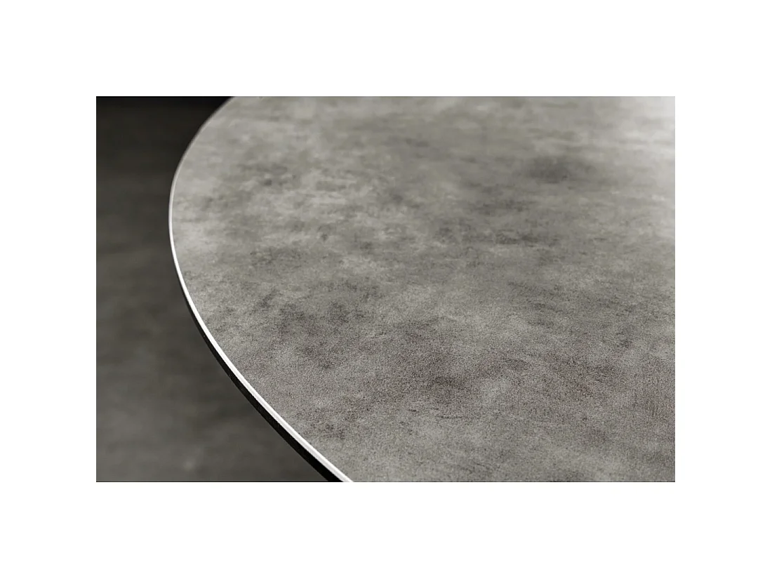 Table de salle à manger ronde ARAVIS 120 cm – Céramique grise et piètement métal noir sculptural