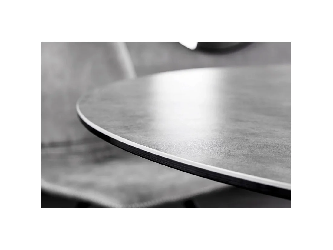 Table de salle à manger ronde ARAVIS 120 cm – Céramique grise et piètement métal noir sculptural