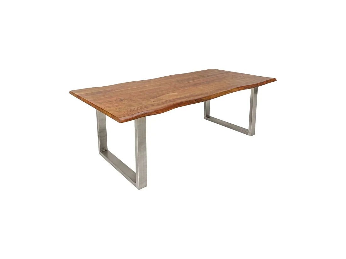 Table de salle à manger ARKAYA 180 cm en bois massif d'acacia et acier inoxydable – Plateau bord naturel