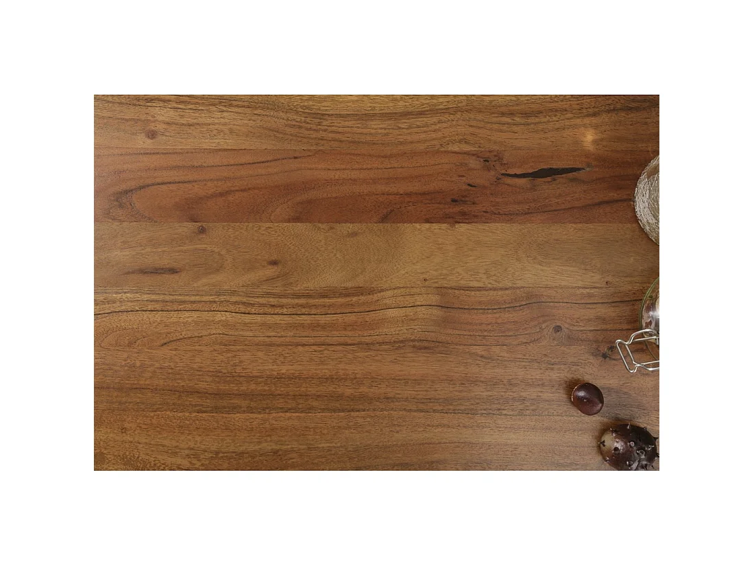Table de salle à manger ARKAYA 180 cm en bois massif d'acacia et acier inoxydable – Plateau bord naturel