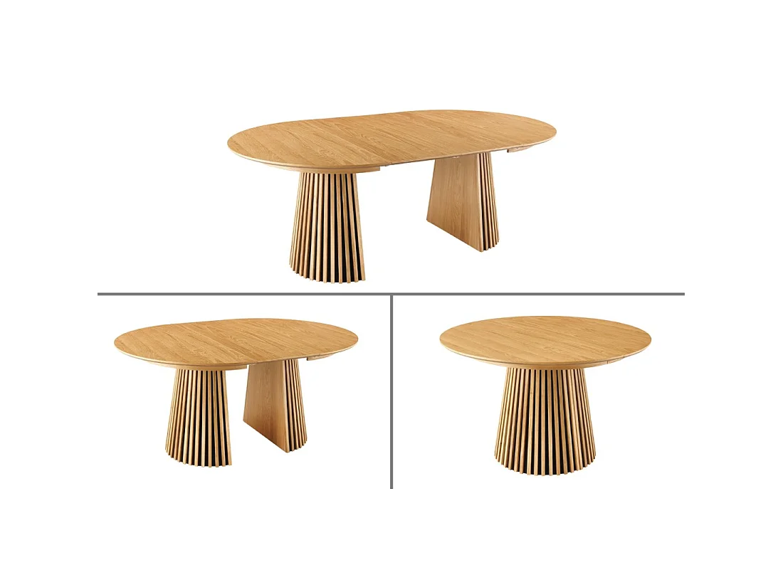 Table ronde extensible KANOVA 120 à 160 à 200 cm aspect chêne clair
