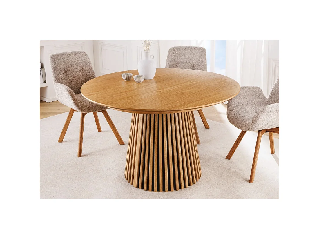 Table ronde extensible KANOVA 120 à 160 à 200 cm aspect chêne clair