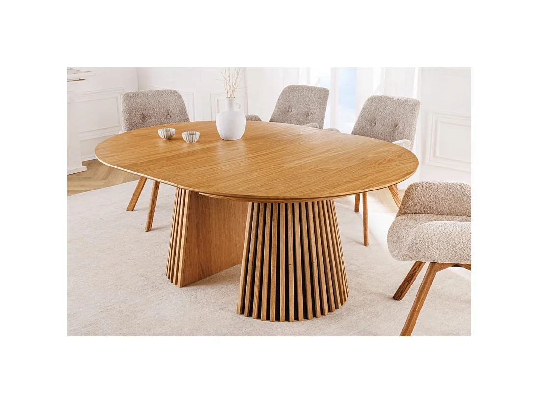 Table ronde extensible KANOVA 120 à 160 à 200 cm aspect chêne clair
