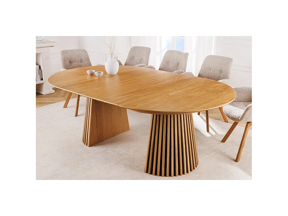 Table ronde extensible KANOVA 120 à 160 à 200 cm aspect chêne clair