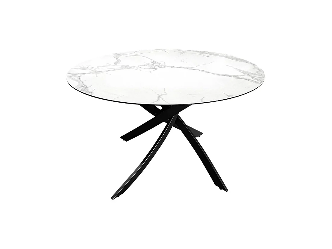 Table de salle à manger ronde ARAVIS 120 cm – Céramique effet marbre blanc et piètement métal noir design