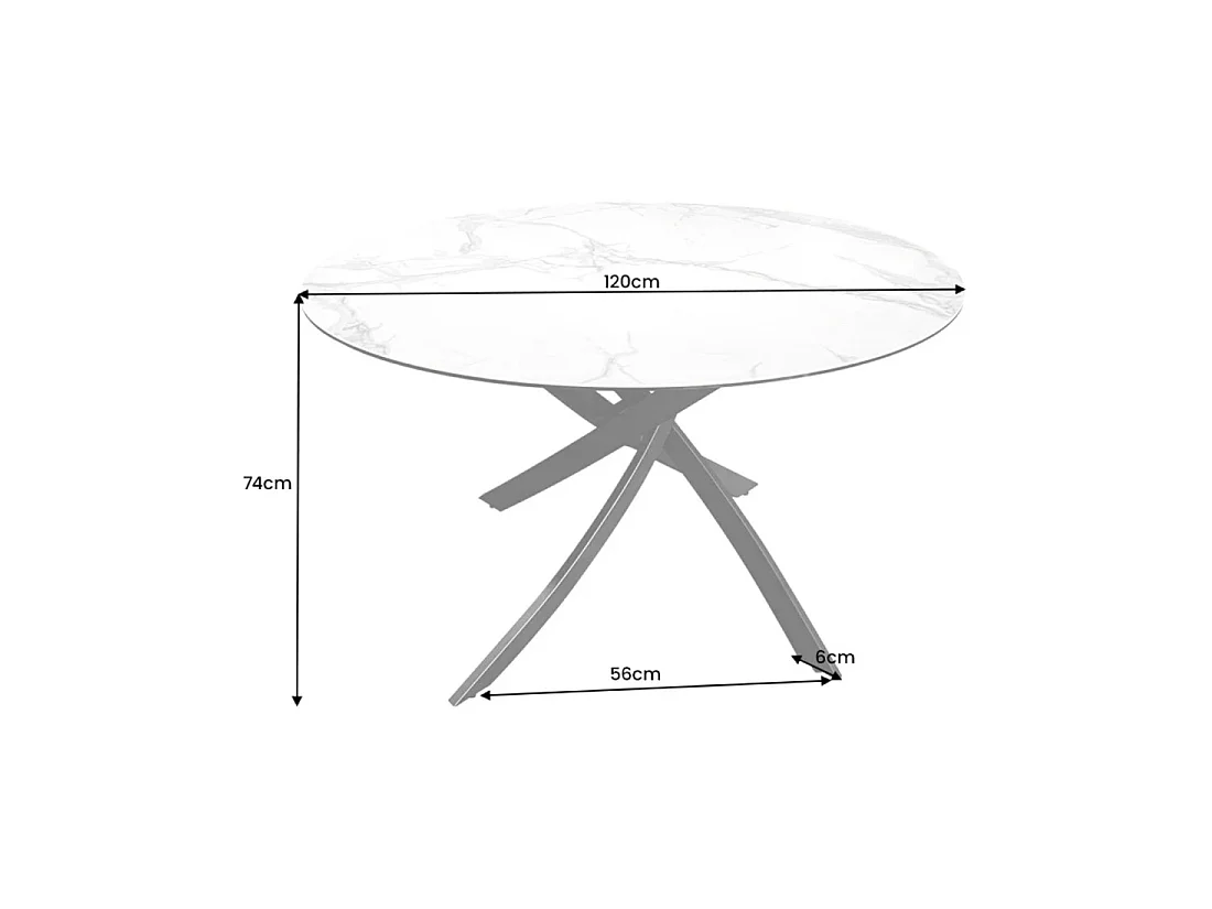 Table de salle à manger ronde ARAVIS 120 cm – Céramique effet marbre blanc et piètement métal noir design
