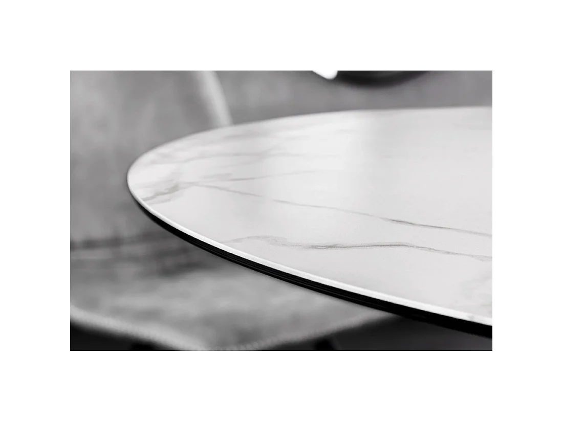 Table de salle à manger ronde ARAVIS 120 cm – Céramique effet marbre blanc et piètement métal noir design