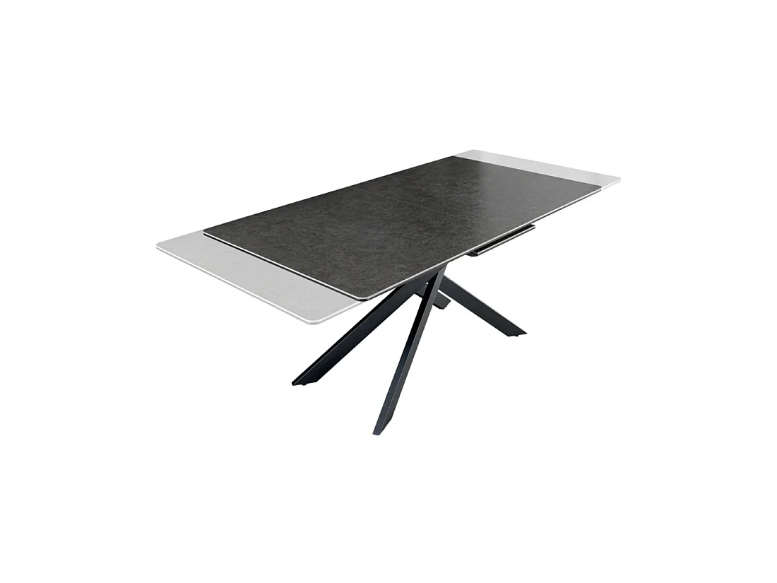 Mesa de comedor extensible ARAVIS 160-200 cm – Cerámica negra y patas de diseño metálico