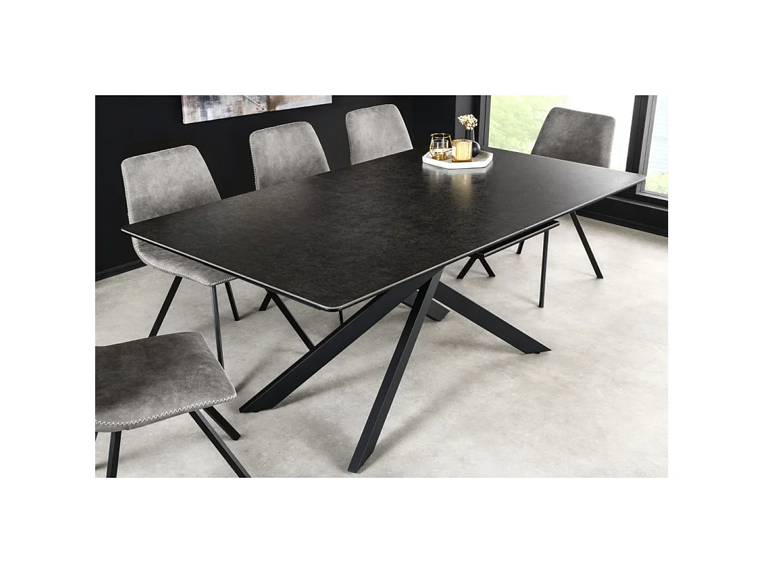 Mesa de comedor extensible ARAVIS 160-200 cm – Cerámica negra y patas de diseño metálico