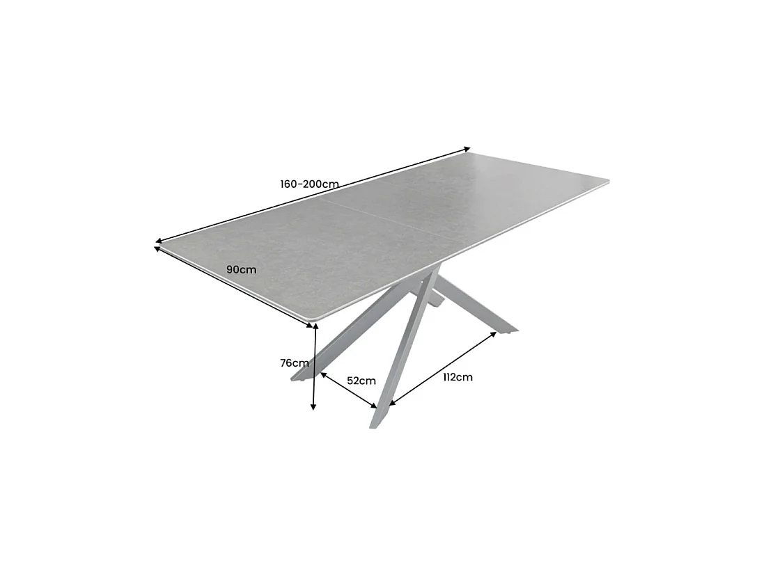 Mesa de comedor extensible ARAVIS 160-200 cm – Cerámica negra y patas de diseño metálico