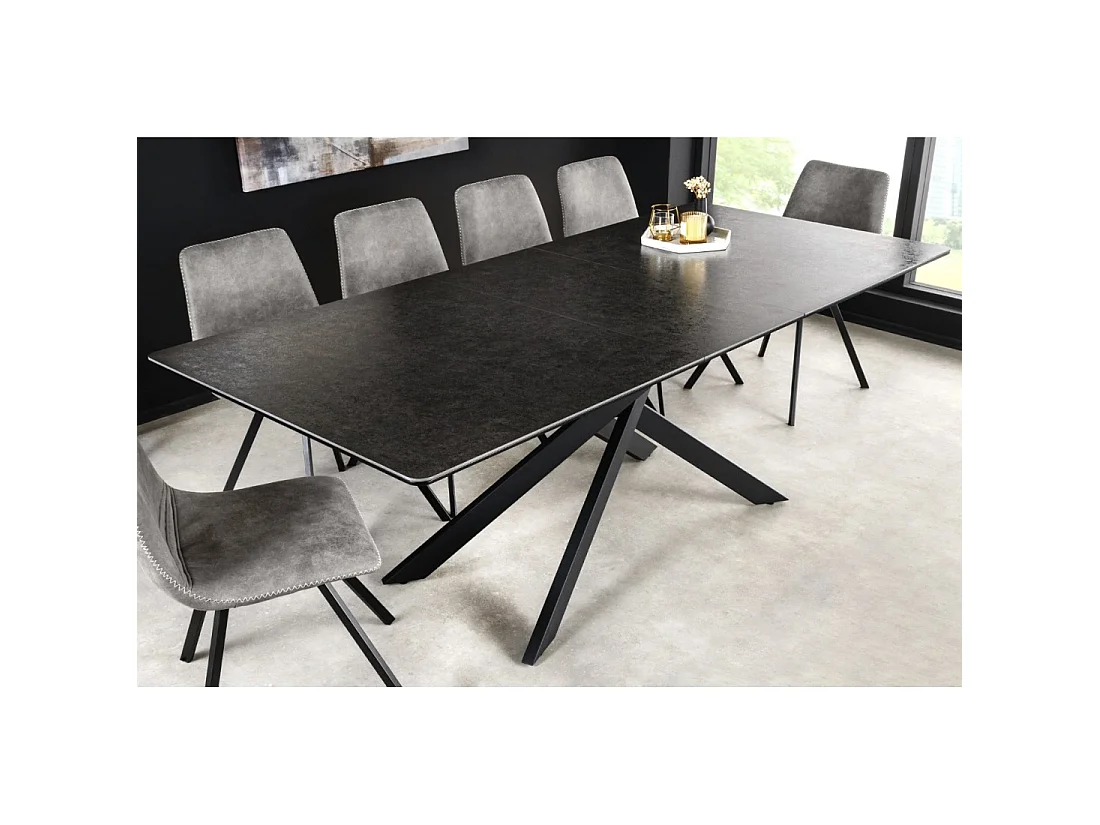 Mesa de comedor extensible ARAVIS 160-200 cm – Cerámica negra y patas de diseño metálico
