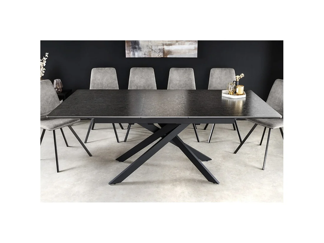 Mesa de comedor extensible ARAVIS 160-200 cm – Cerámica negra y patas de diseño metálico