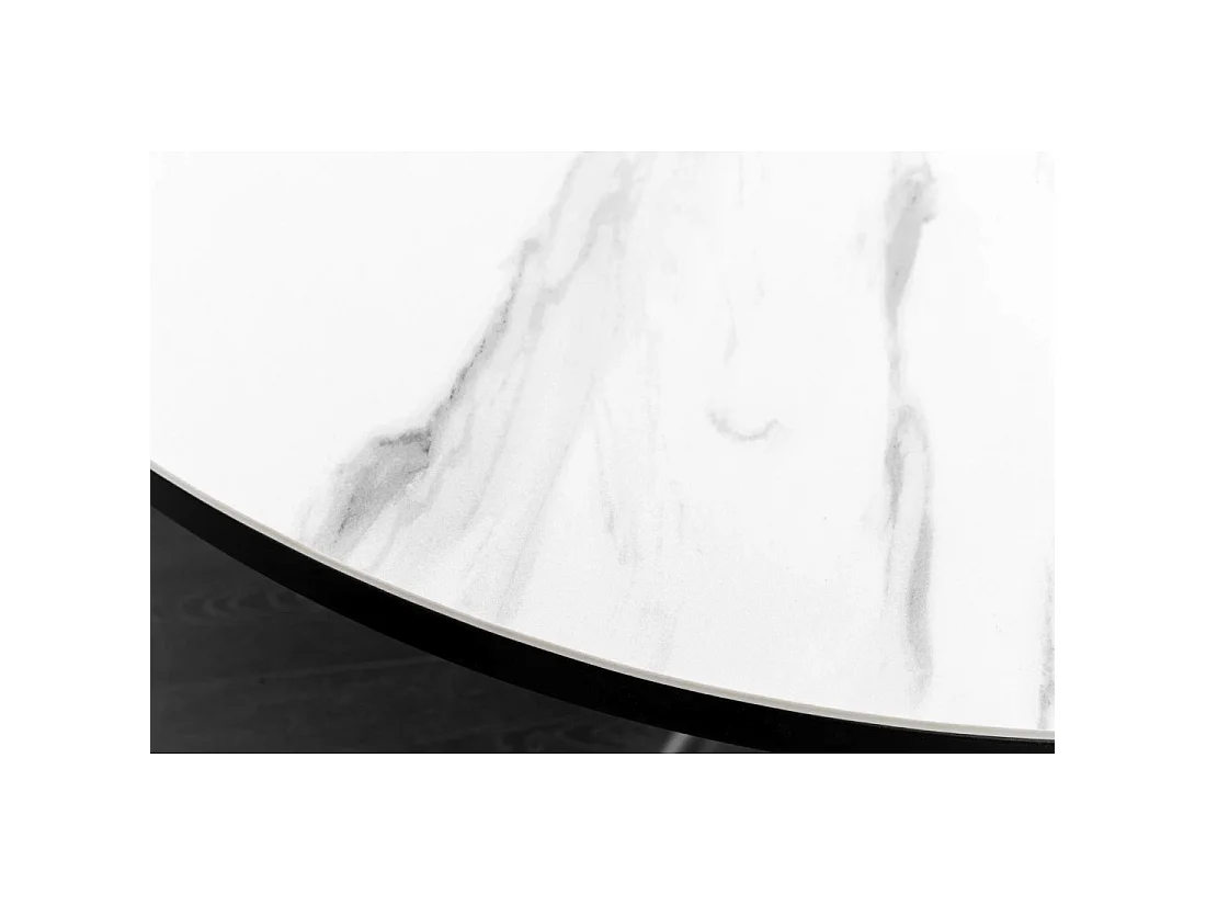 Table de salle à manger ronde extensible OPHIRA 120-160 cm – Céramique effet marbre blanc et métal noir