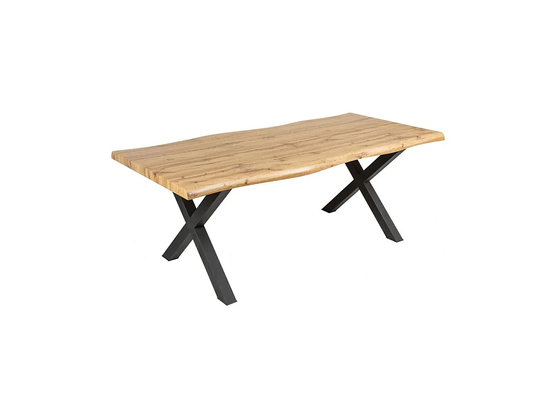 Table de salle à manger RIVET 160 cm aspect bois clair et métal noir