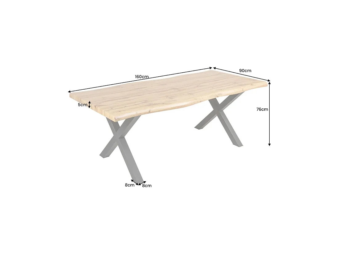 Table de salle à manger RIVET 160 cm aspect bois clair et métal noir