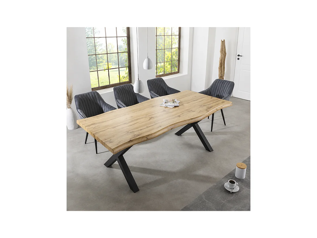 Table de salle à manger RIVET 160 cm aspect bois clair et métal noir