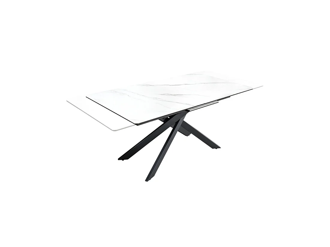 Table de salle à manger extensible ARAVIS 160-200 cm – Céramique effet marbre blanc et pieds métal noir