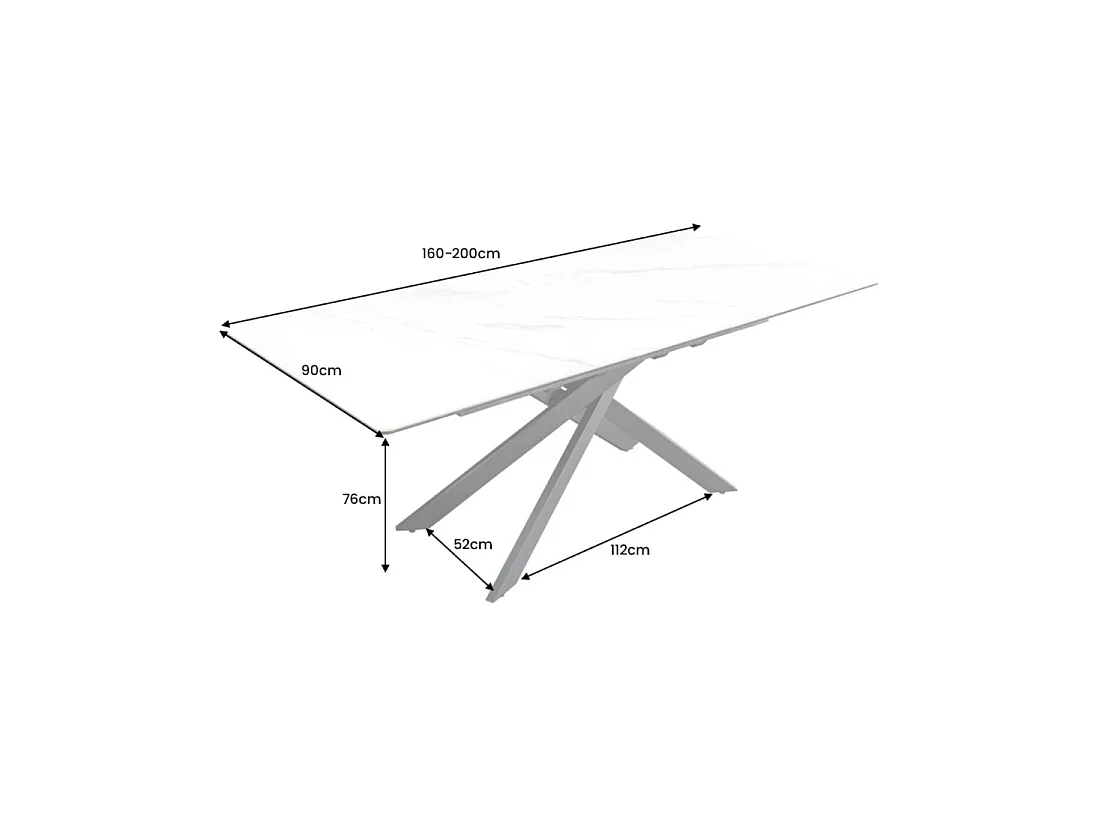 Table de salle à manger extensible ARAVIS 160-200 cm – Céramique effet marbre blanc et pieds métal noir