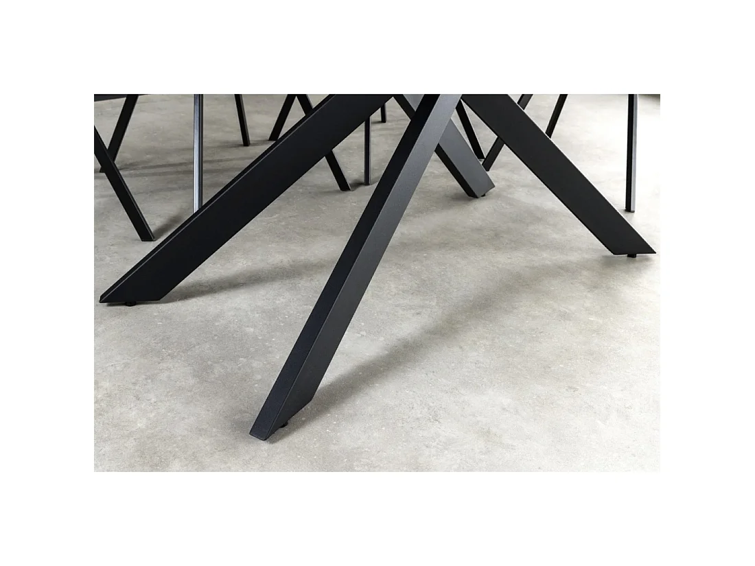 Table de salle à manger extensible ARAVIS 160-200 cm – Céramique effet marbre blanc et pieds métal noir