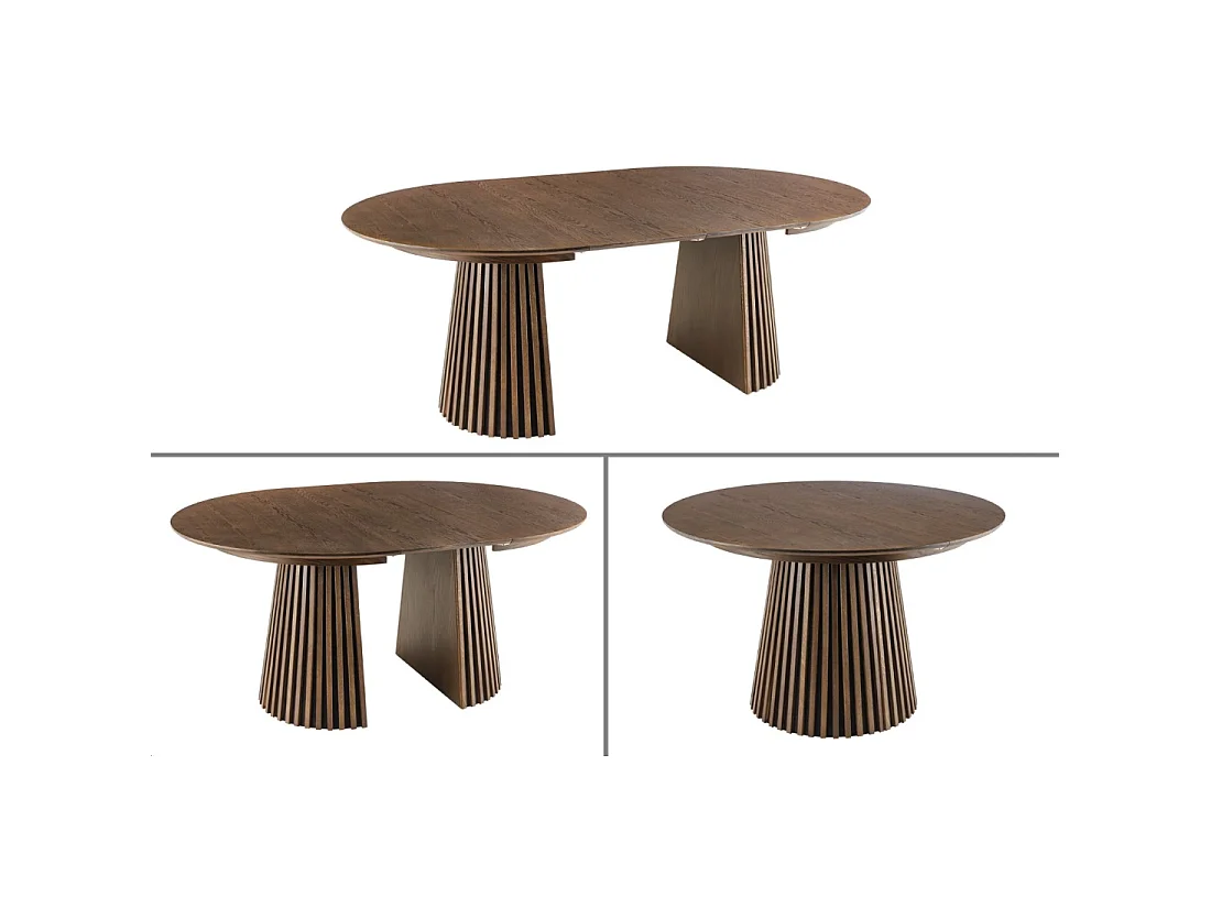 Table de salle à manger extensible KANOVA 120-160-200 cm – Table ronde effet bois foncé avec pieds sculptés