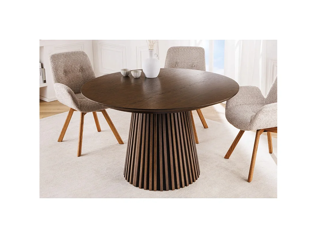 Table de salle à manger extensible KANOVA 120-160-200 cm – Table ronde effet bois foncé avec pieds sculptés
